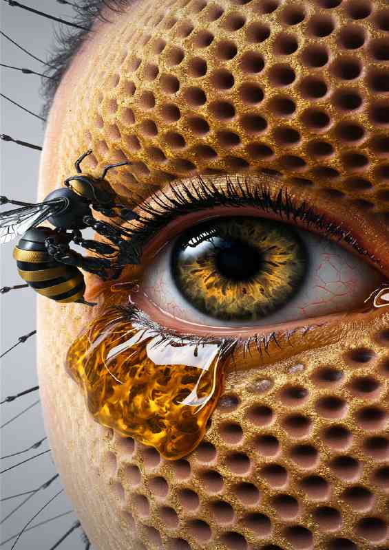 Honeycomed Face with honey and bees | Poster