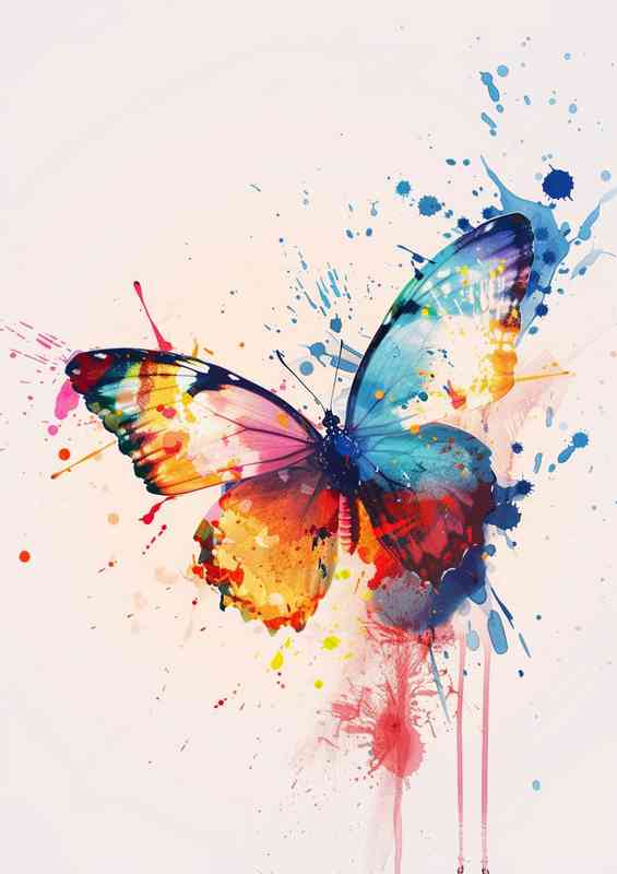 Watercolour coloured Butterfly splashed art | Canvas