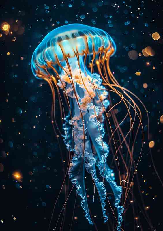 A Single Blue and glod jellyfish | Metal Poster