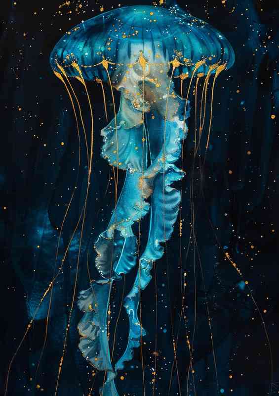 A Watercolour blue coloured Jellyfish | Metal Poster