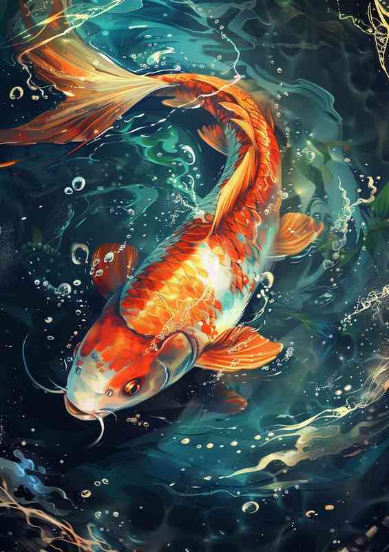 A beautiful water painting orange and white koi carp | Di-Bond