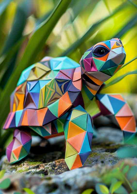 A cute little turtle with colorful geometric patterns | Poster