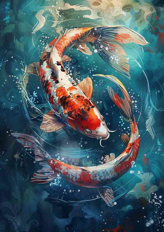 Beautiful water painting of a fish a pair of Koi carps | Di-Bond