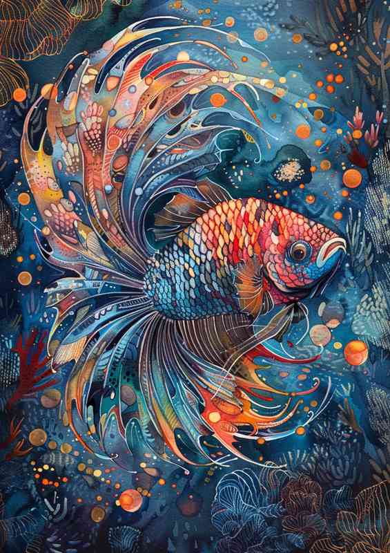 Betta fish in a painted watercolour style | Poster