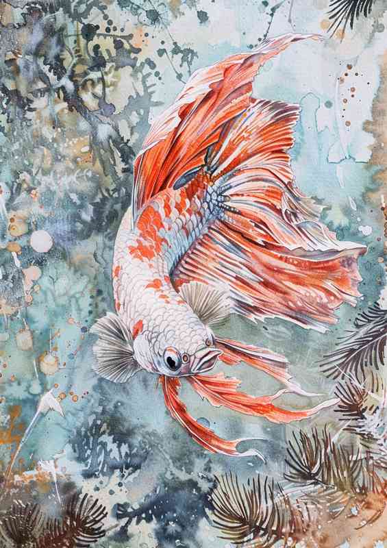 Betta fish painted in watercolor in the ocean | Canvas