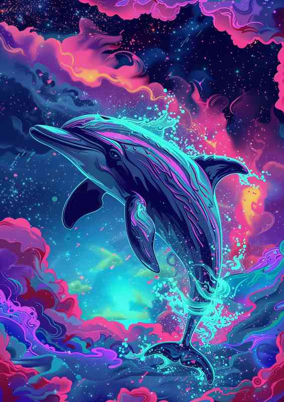 Dolphin jumping into the purple haze | Canvas