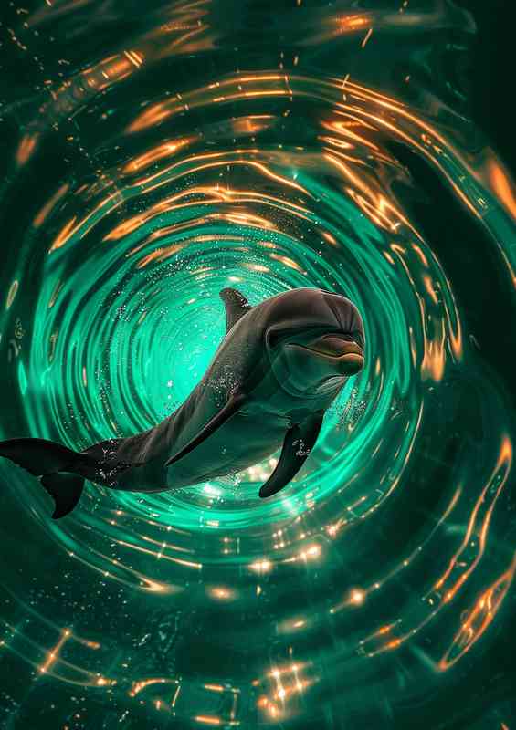 Dolphin through a green tunnel | Poster
