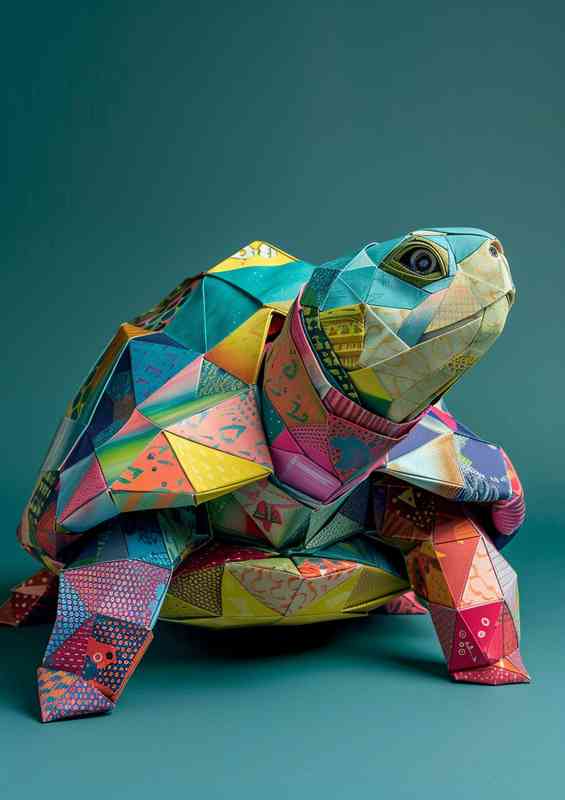 Geometric patterns of various colors covering the Turtles shell | Metal Poster