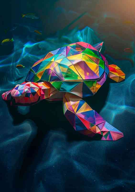 Geometric turtle origami colorfull | Metal Poster