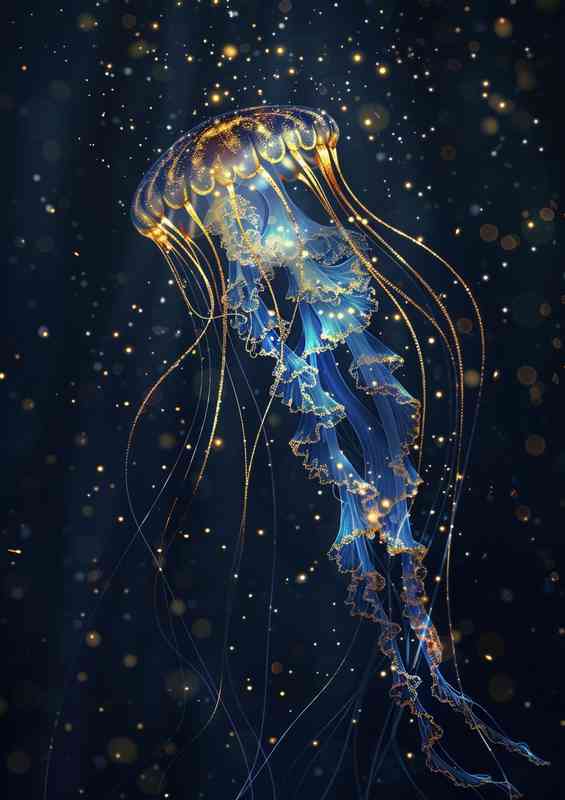 Jellyfish with grace in the dark ocean | Di-Bond