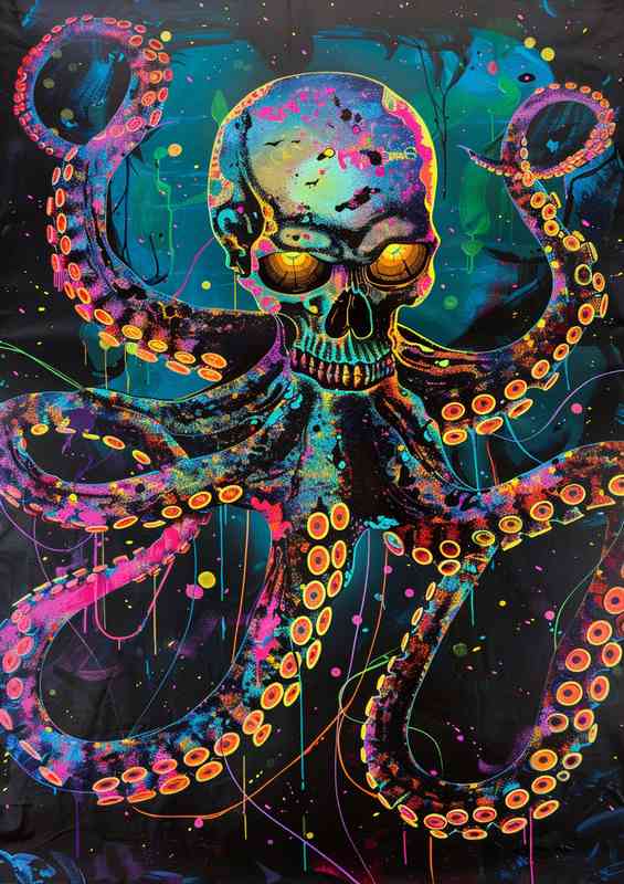 Octopus is shown with glowing tentacles and eyes | Poster