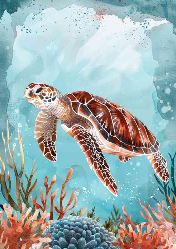 Sea turtle swimming in the ocean | Di-Bond