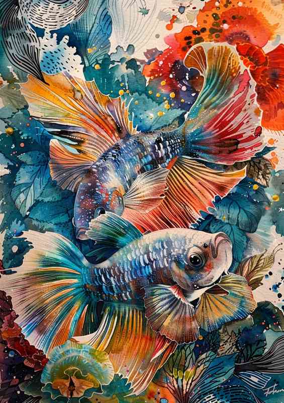 Siamese fighting fish painted style | Poster