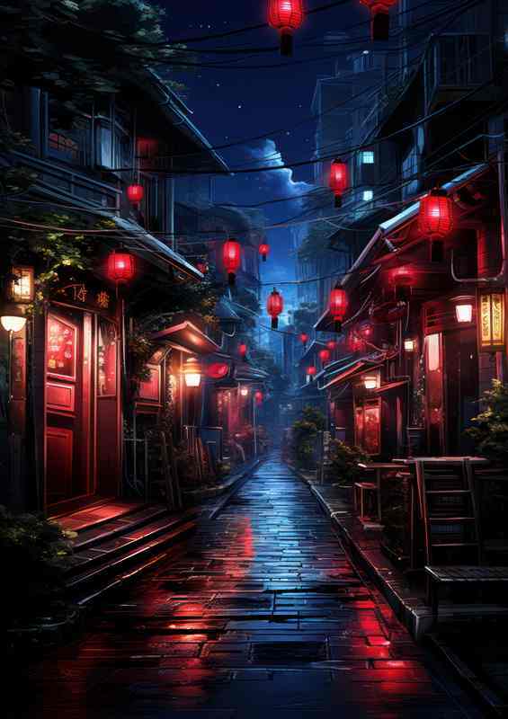 Japan street view lanterns at night | Poster