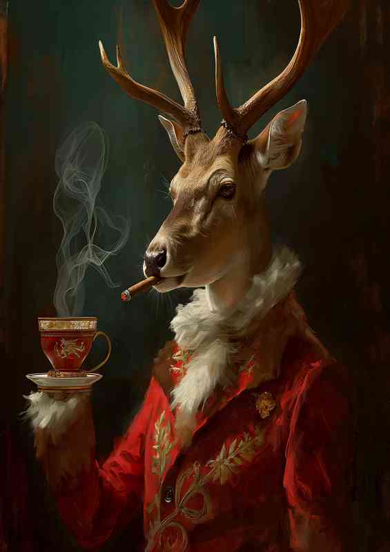 Deer smoking and haviung a coffee | Poster
