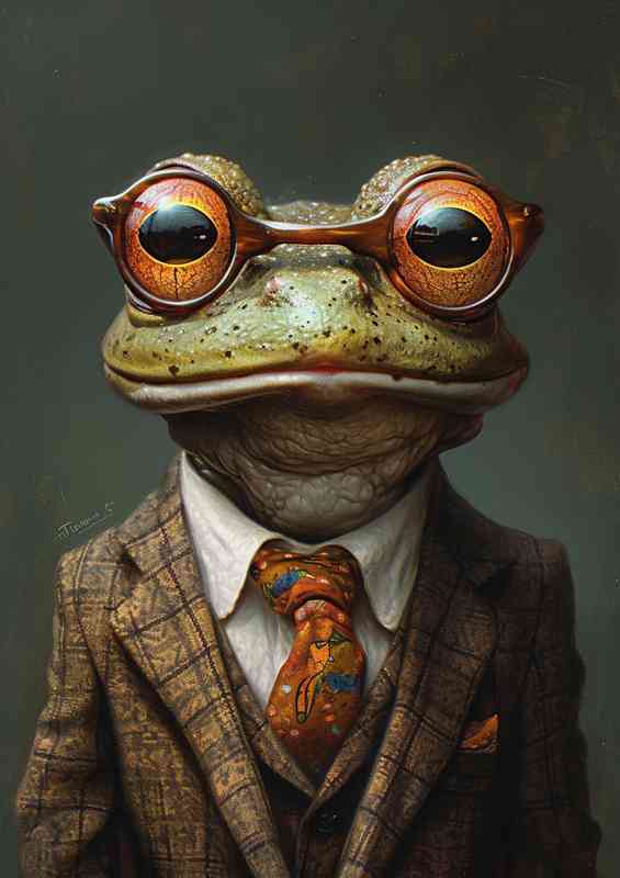Frog wearing glasses in a suit | Metal Poster