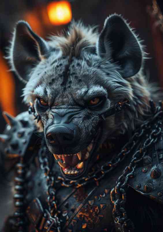 Hyena dressed in armor with chains on | Di-Bond