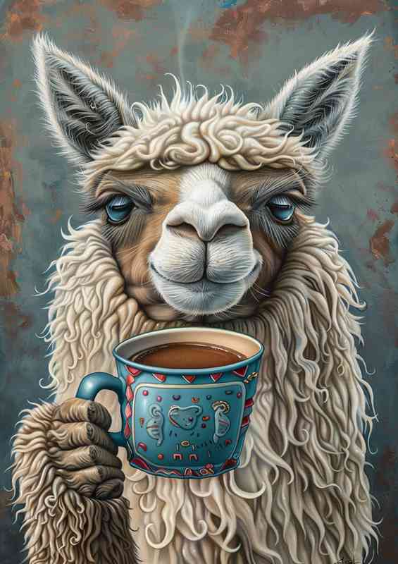 Llama enjoying a coffee break | Metal Poster