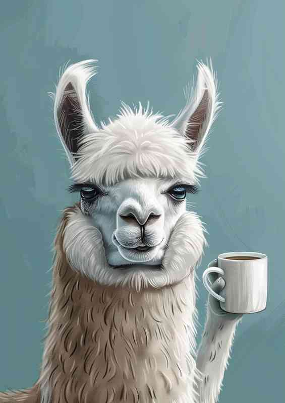 Llama waking up to her coffee | Metal Poster