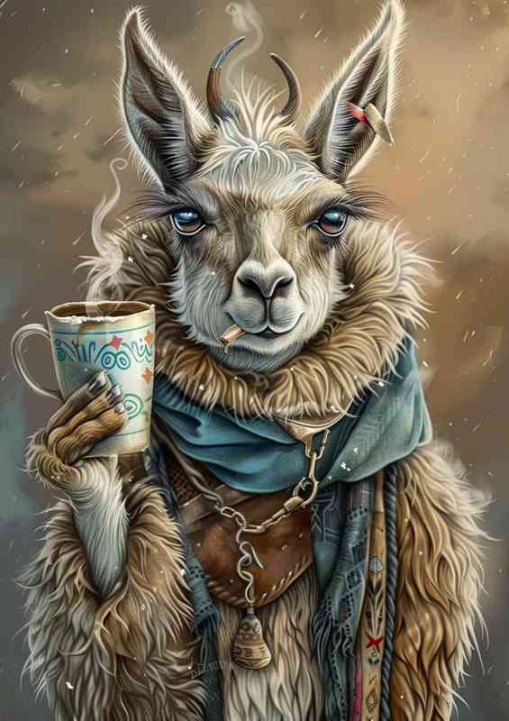Style coffee and the Llama | Metal Poster