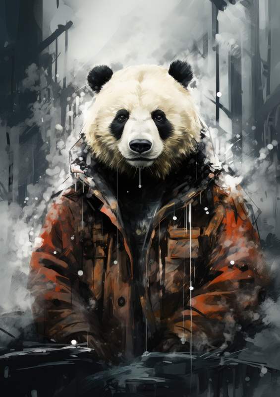 The Panda styling his coat | Metal Poster