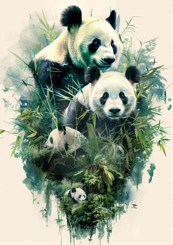 A Family of Pandas double exposure | Canvas