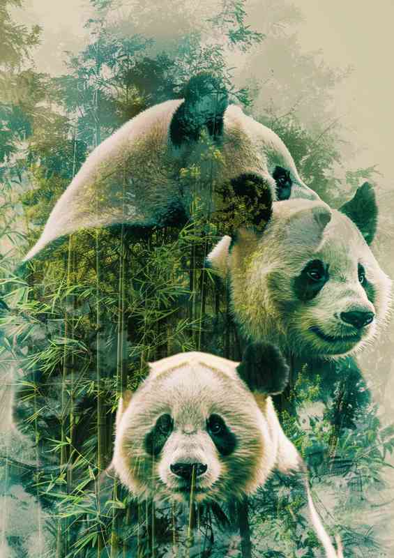 A Set of Pandas in the woodlands | Metal Poster