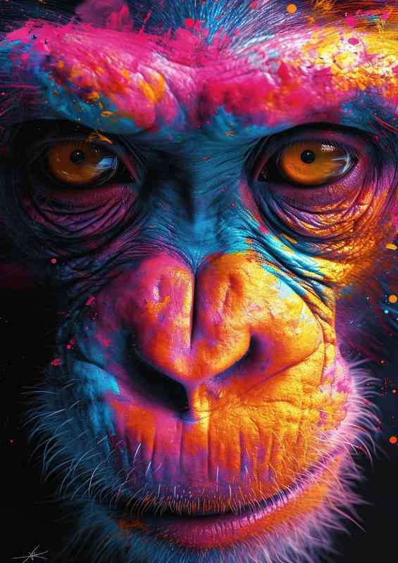 A face of a monkey painted with bright colors | Poster