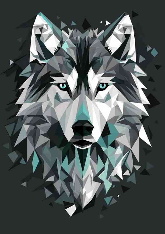 Abstract blue and white Wolf | Poster