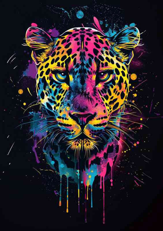 Abstract colorful leopard face | Metal Poster