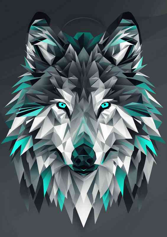 Abstract geometric wolf design dark grey background | Metal Poster