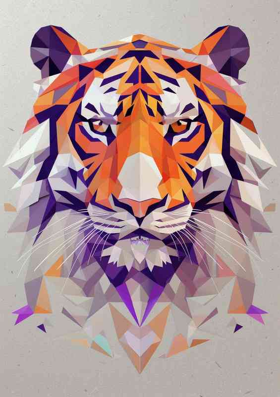 Abstract white Tiger composed of geometric shapes | Poster