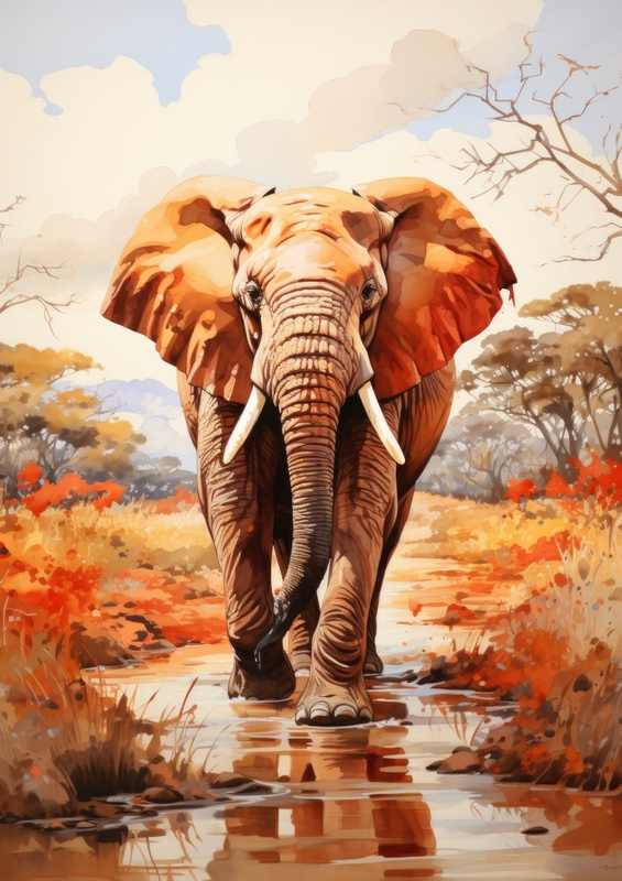 African Elephant in the water | Metal Poster