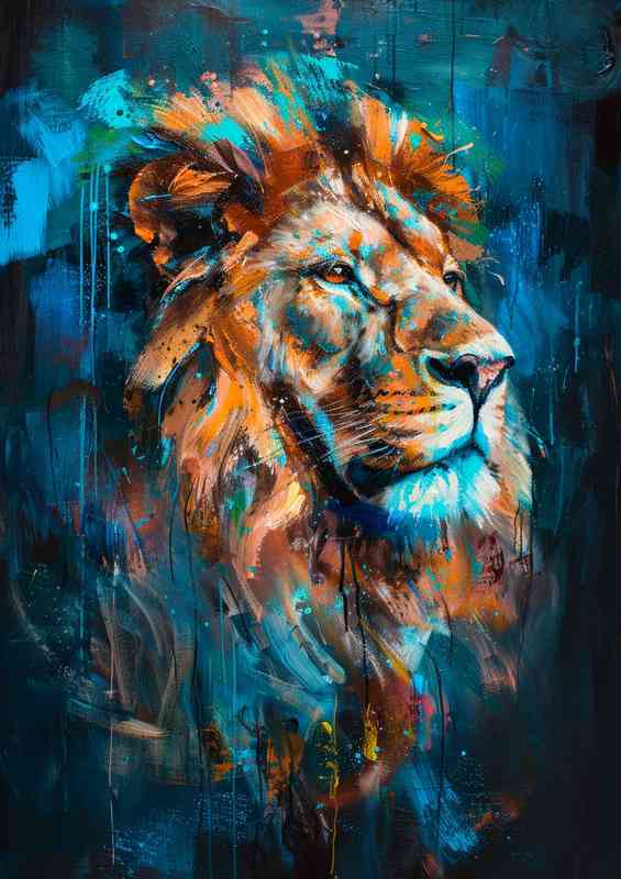 Art of a Lion splashed paint | Metal Poster