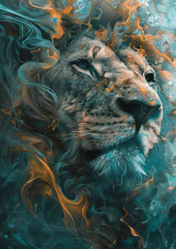 Art of a lion blue orange smoke | Poster