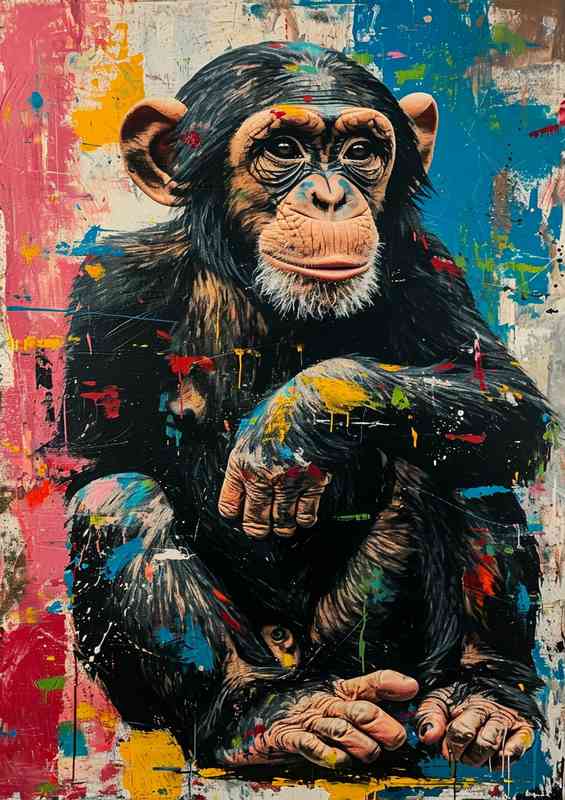 Banksy style painted monkey street art | Metal Poster