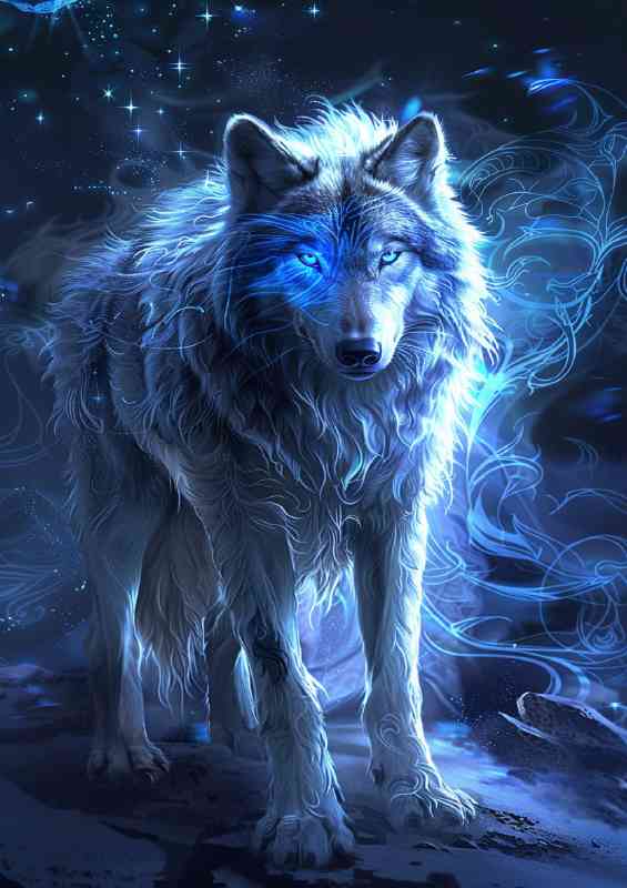 Beautiful Wolf with glowing blue eyes | Poster