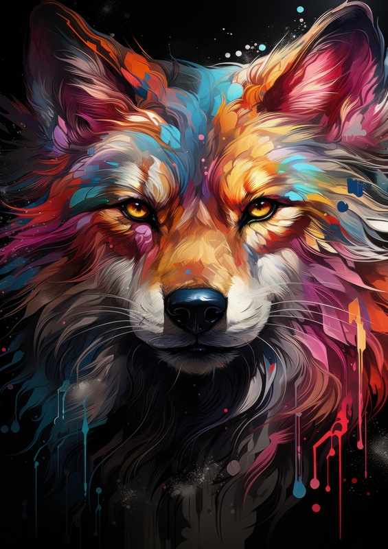 Bight colourful wolf head | Metal Poster