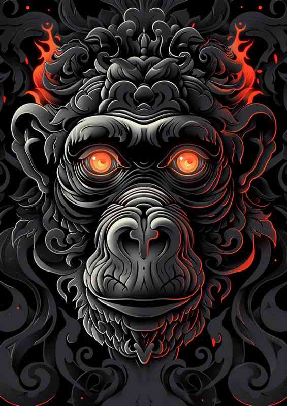 Black monkey head with glowing eyes | Canvas
