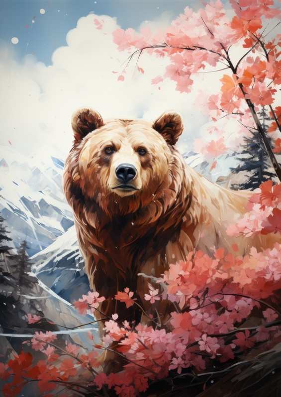 Brown bear by the mountains | Canvas