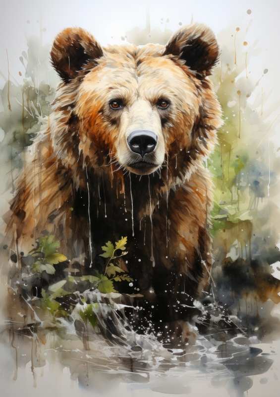 Brown bear in the rain | Metal Poster