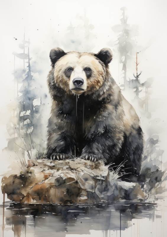 Brown bear on the rock | Metal Poster