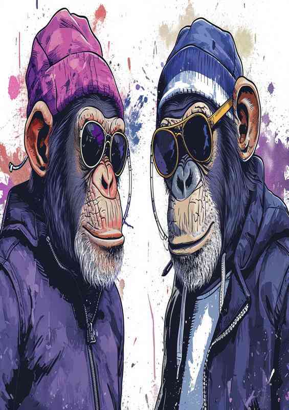 Chimpanzee and monkey looking dappa | Di-Bond