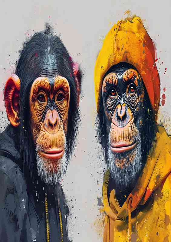 Chimpanzee and monkey painted art style | Canvas