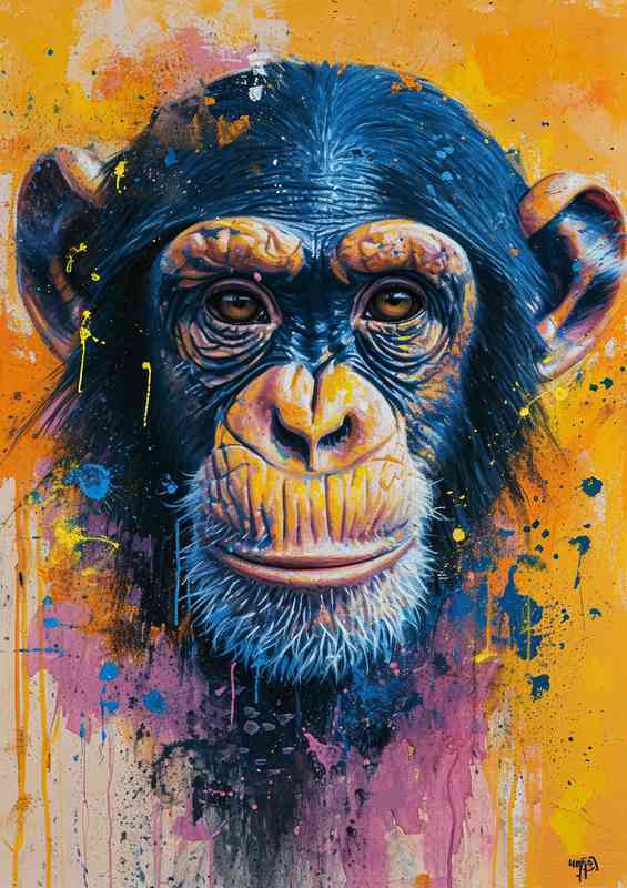 Chimps face with splashed colour art | Canvas