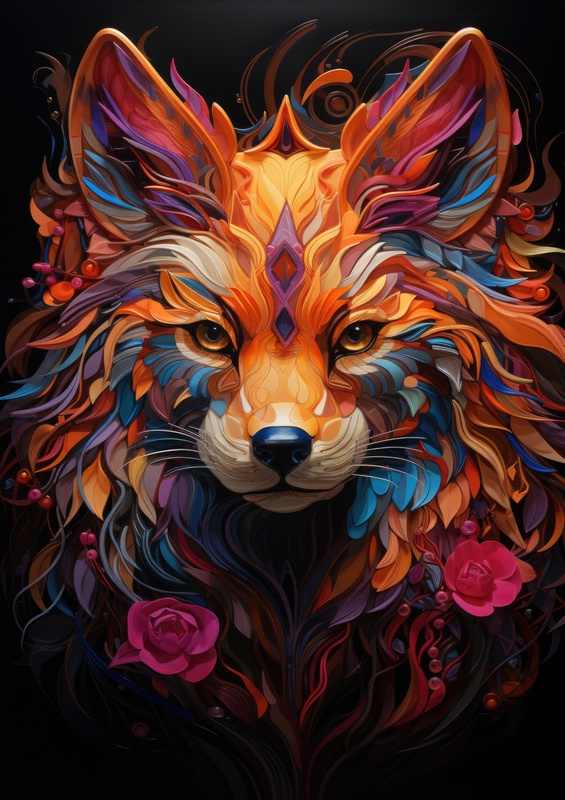 Colorful neon animal head fox | Metal Poster