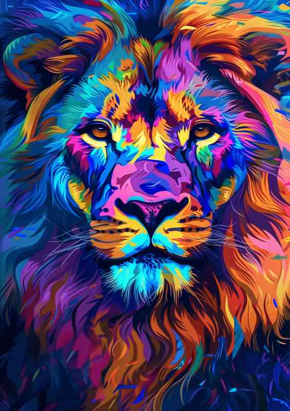 Colorful painting of an imposing lion | Poster