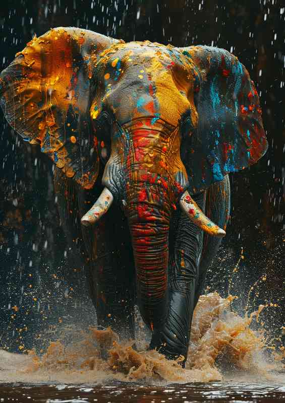 Colourful elephant running free | Canvas