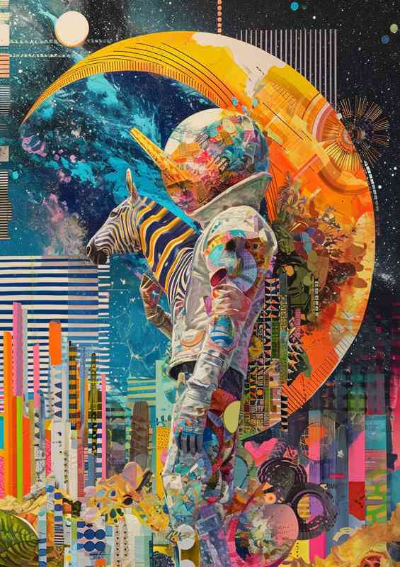 Colourful man moon and the zebra | Metal Poster