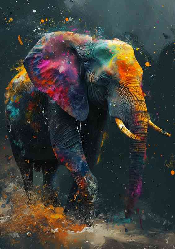 Colourful splash elephant running free | Di-Bond